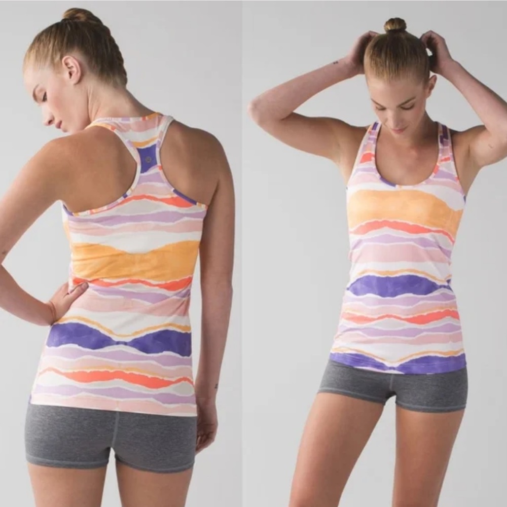 Lululemon Cool Racerback Tank Top Bleacher Stripe Iris Flower
